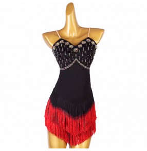 Women black red gradient fringe competition latin dance dresses for girls female tango ballroom latin salsa dance costumes modern dance skirts for lady